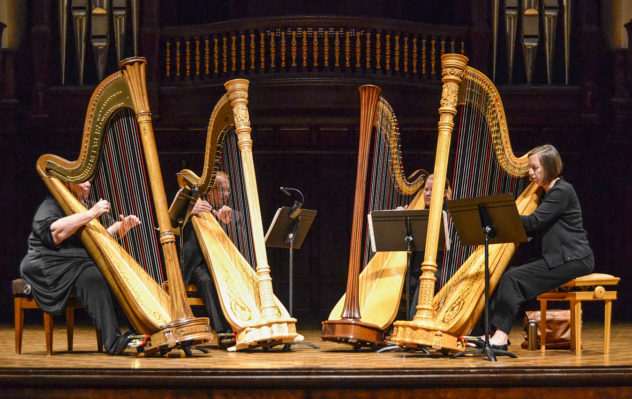 The LA Harptette, a Los Angeles based Harp quartet consisting of Mary Dropkin, Paul Baker, Laura Griffin-Casey, and Jillian Risigari-Gai, performed at the Little Bridges Music Hall located at Pomona College on February 20, 2016. 